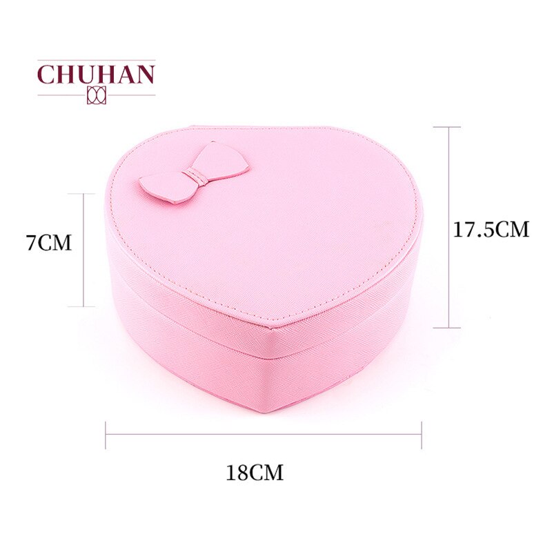 CHUHAN, nueva caja de almacenamiento de joyería en forma de corazón de cuero PU con caja de almacenamiento de joyería creativa portátil, pendientes, caja de joyería C308