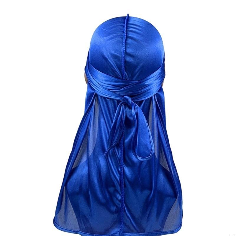 L93F Men's Soft Silky Durag Head Wrap Long Tail Dreadlocks Hat for Various Hair Type: Blue