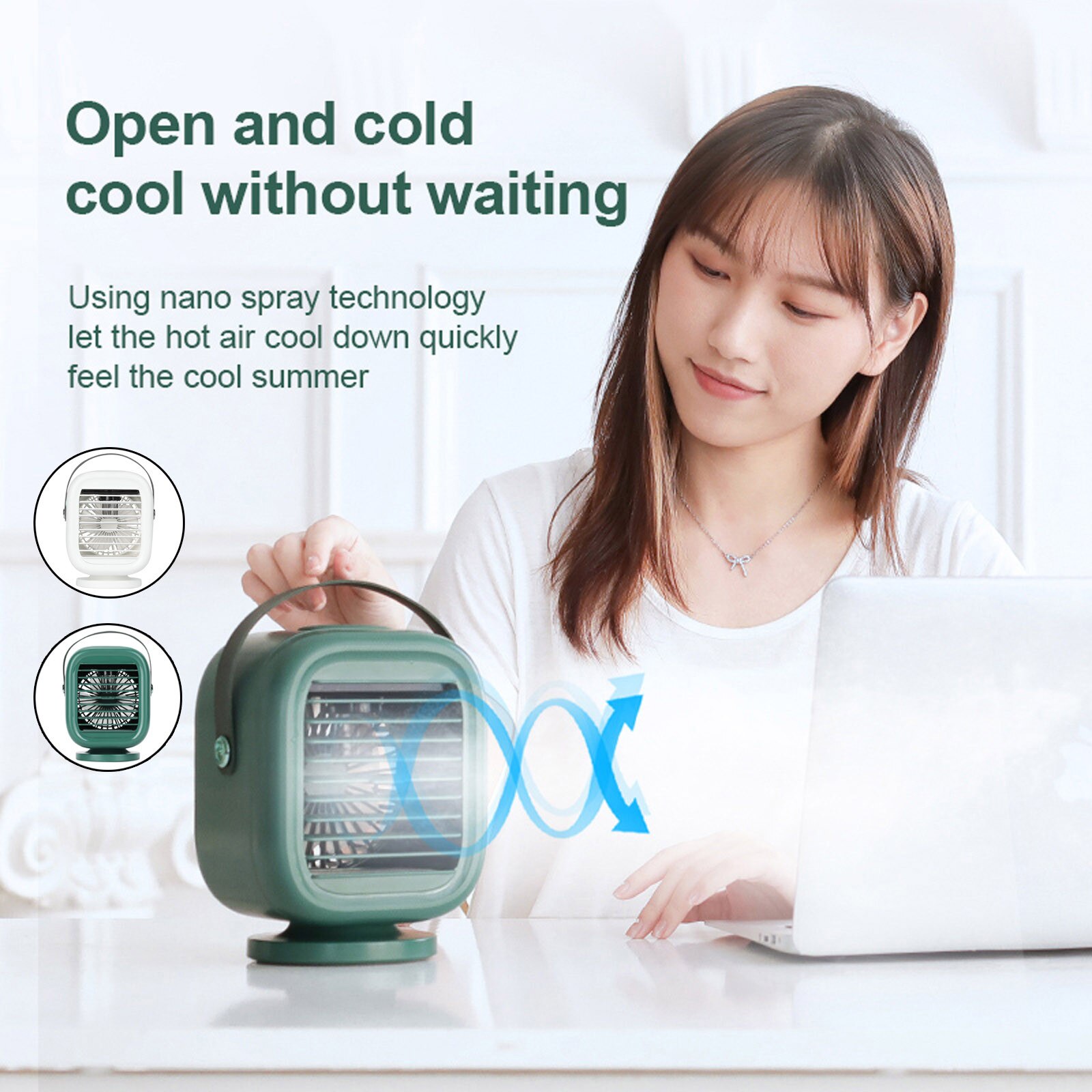 Portable USB Desktop Water-Cooled Moisturize Fan 3 Speed With Atmosphere lLight Left Right 120° Electric Rotation Shaking Head