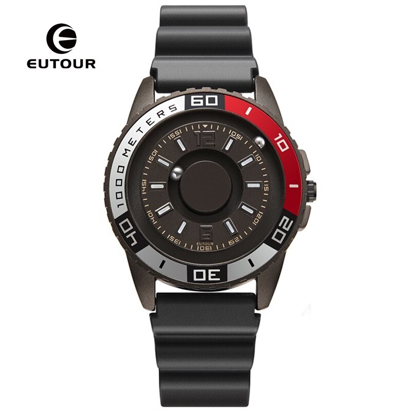 EUTOUR Innovative Black Sliver Magnet Magnetic Metal Multifunctional Watch Men's Sports Quartz Watch Cool Watch Male Reloj: Rubber Band A
