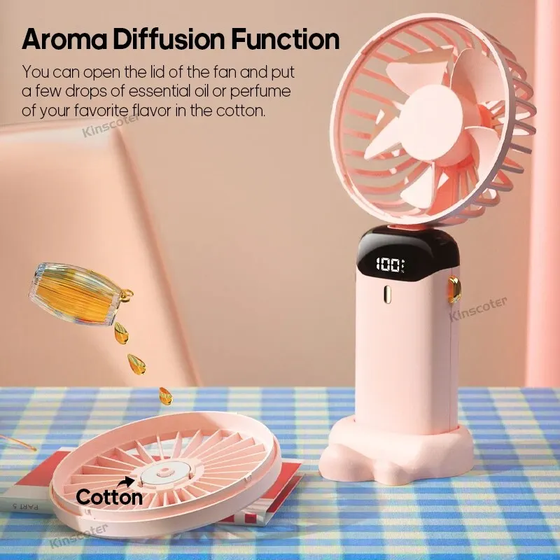 Mini ventilador portátil dobrável usb para pendurar no pescoço, ventilador recarregável de 5 velocidades com suporte para telefone e tela de exibição