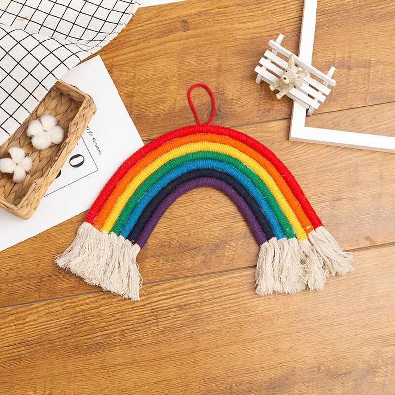 1pc macrame regnbue vægindretning til soveværelse børneværelse baby børneværelser farverigt gobelin farverigt reb vævet kvast væghængende legetøj