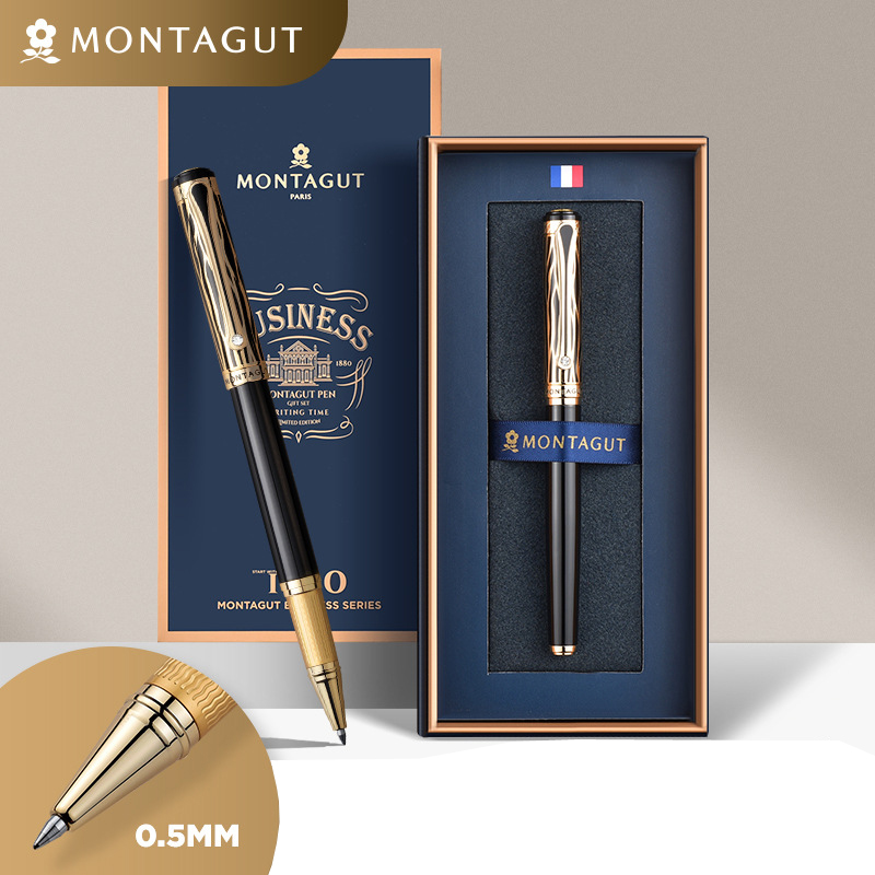 Montagut-Stylo à bille roulante Iridium pour le bureau, l'école, l'écriture à la maison, luxueux, garniture de bijoux dorée noire et dorée, 816: Bourgogne