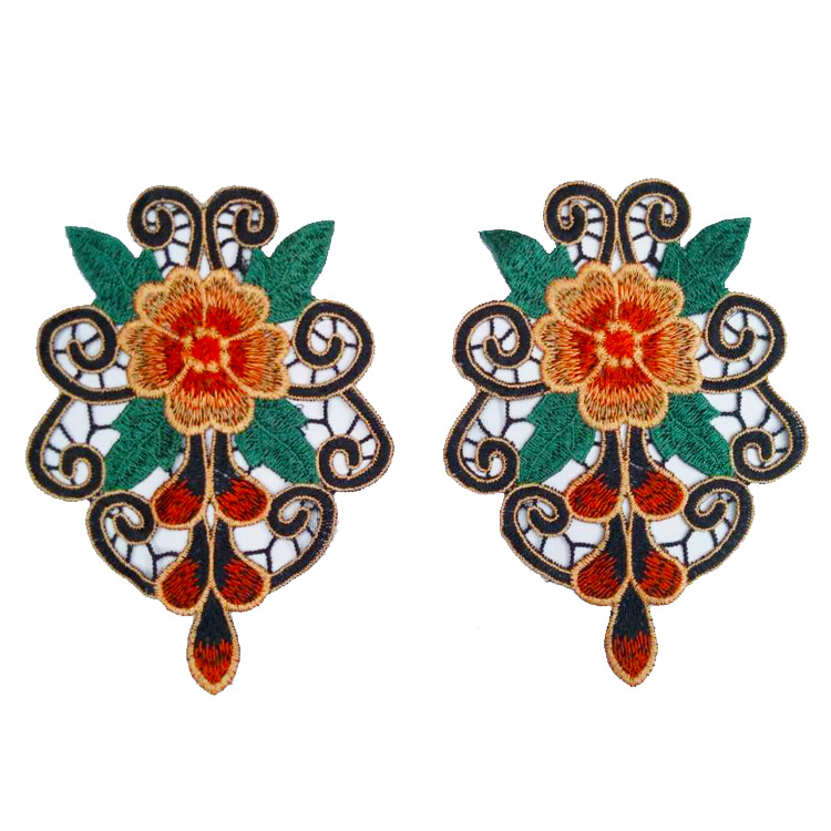 Parches de flores para ropa, accesorios para prendas de vestir, bordados a la , de tela de encaje, simetría soluble en agua color,