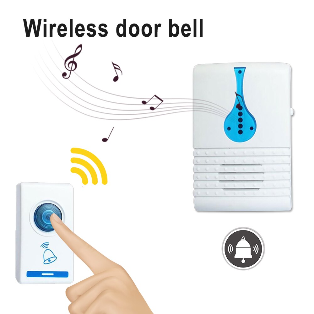 Wireless Doorbell Digital Cordless Door Bell 100M Sensing Range With Self-adhesive LED Flash White Doorbell With Receiver: Default Title