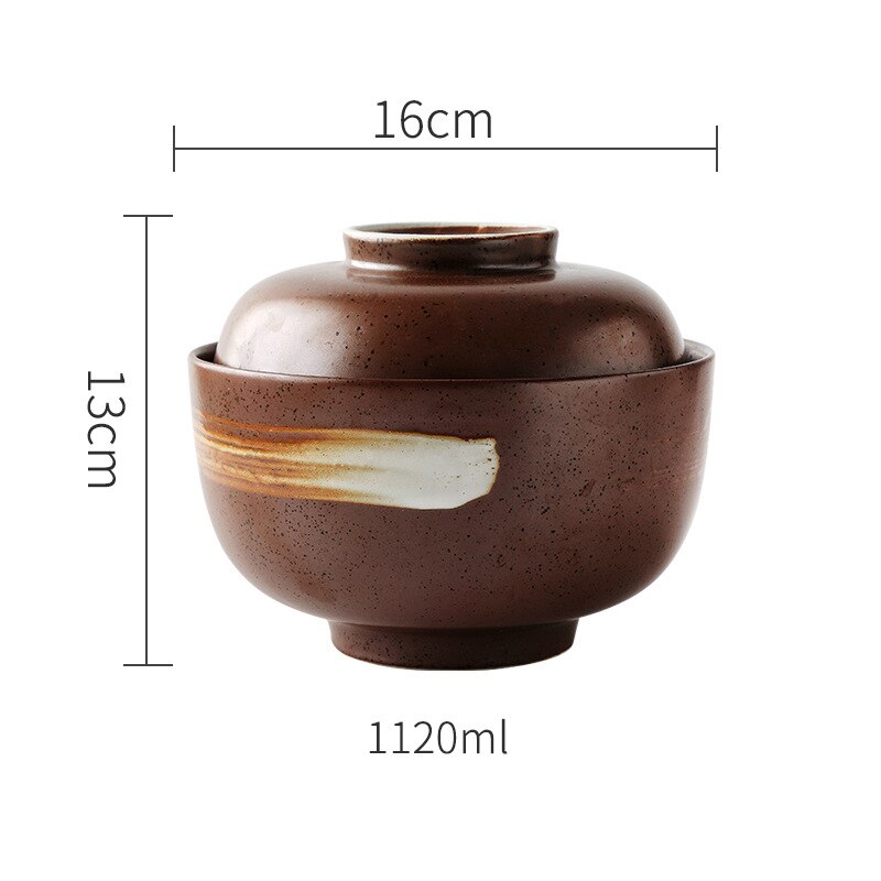 4.5 Inch/6.5 Inch Keramische Cover Kom Onder Geglazuurde Kleur Soepkom Japanse Stijl Keramische Rijstkom Gestoofd Miso soep Terrine: 6.5inch Tureen D