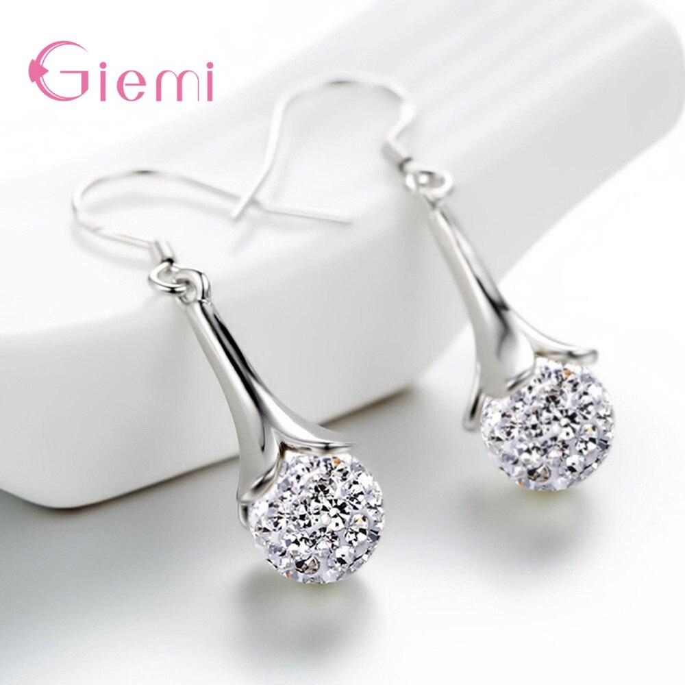Shinning balle pendentif colliers boucles d'oreilles ensemble de bijoux femmes 925 en argent Sterling chaîne colliers pour la fête de mariage