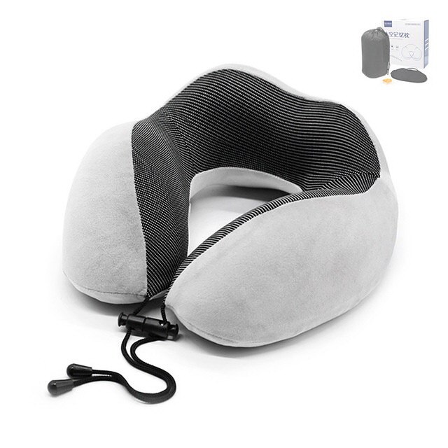 U-Vormige Traagschuim Nek Kussens Zachte Trage Rebound Ruimte Reizen Kussen Effen Nek Cervicale Gezondheidszorg Beddengoed Kussen Met tas: Grey