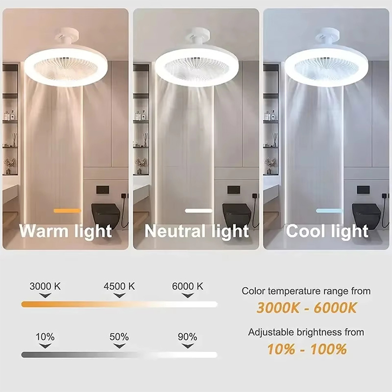 Luz de ventilador de aromaterapia 3 en 1, lámpara de ventilador de techo E27 de 30W, Control remoto, iluminación tricolor, luz LED de pared fija y Universal