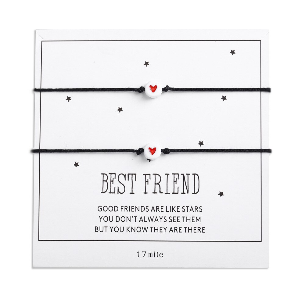 Mode Armband voor Vrouwen en Mannen Paar Armband Vintage Touw Ketting Hart Armband Beste Firend 2 stks/set: Default Title