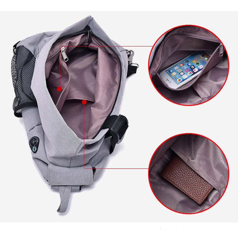 Men Casual Multifunctional Anti Theft Chest Pack Shoulder Bag Travel Bag USB High Capacity Canvas Crossbody Bags