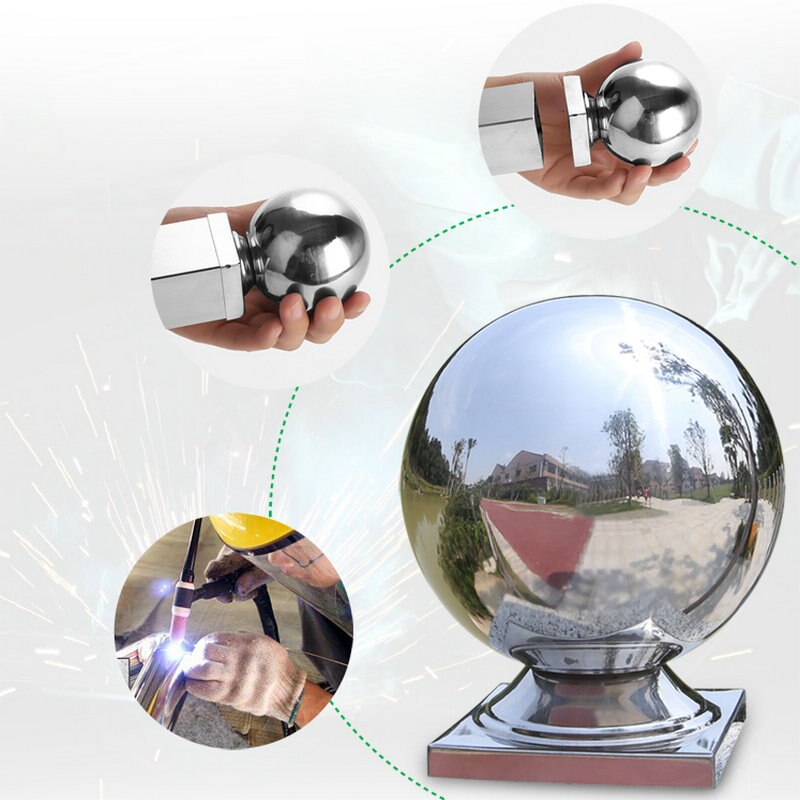 HQ Polished Stainless Steel 316 Grade Garden Outdoor Flagpole Gate Handrail Decoration Hollow Sphere Ball with Square Base