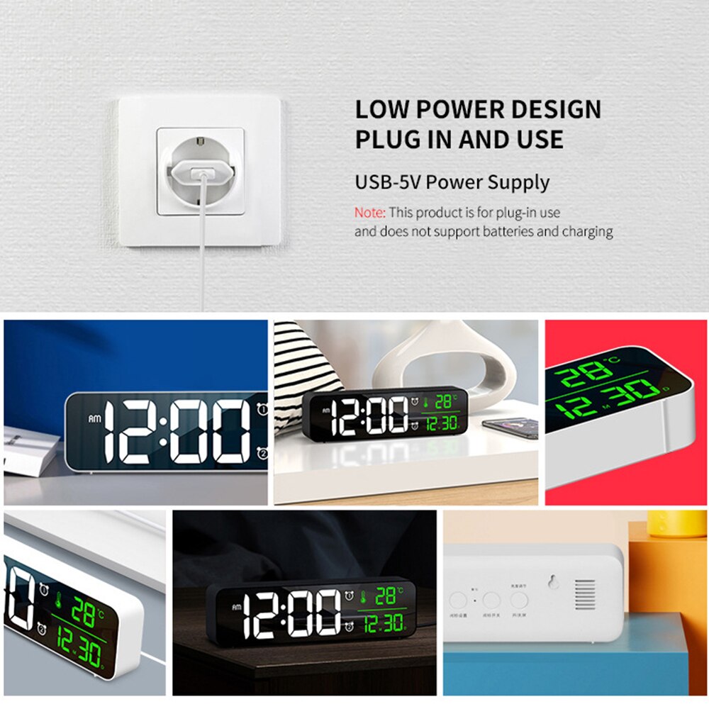 LED Digital Alarm Clocks For Bedrooms With Snooze Digital Clock USB Charger, Large White Digit Display, Full Range Brightness