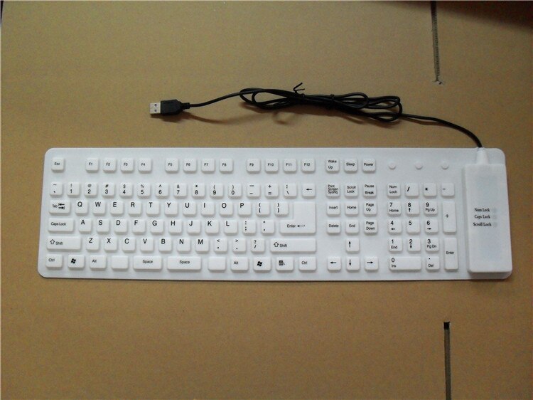 109Keys Keyboard USB Wired Soft Silicon Keybarod Foldable Waterproof Keyboard For PC Desktop Laptop: White