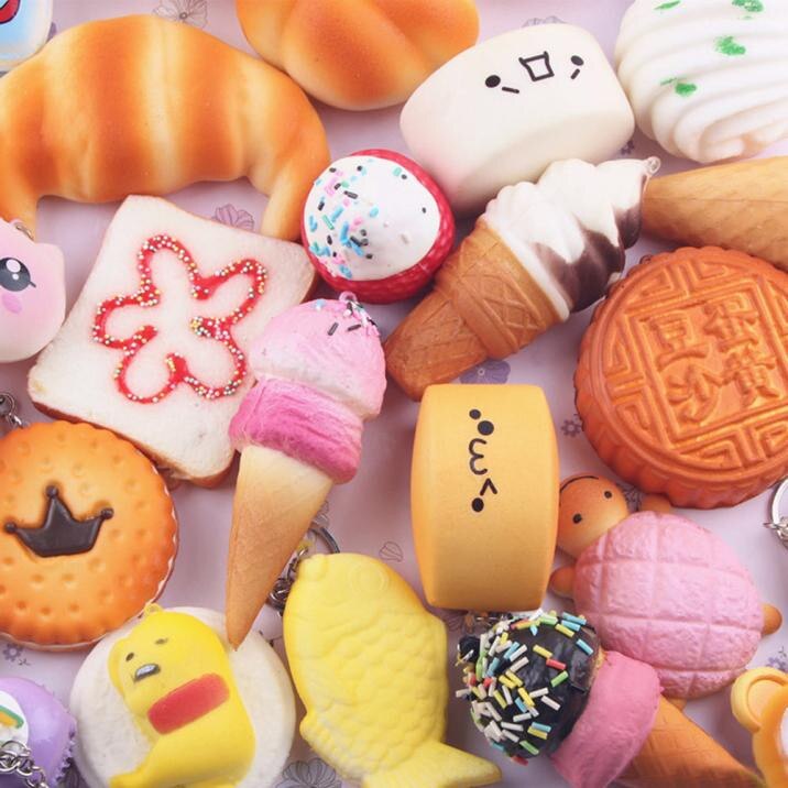 Kawaii Squishy Toys Children Slow Rising Antistress Toy 5pcs Medium Mini Soft Bread Toys Key Squishies Stress Relief Funny Toys