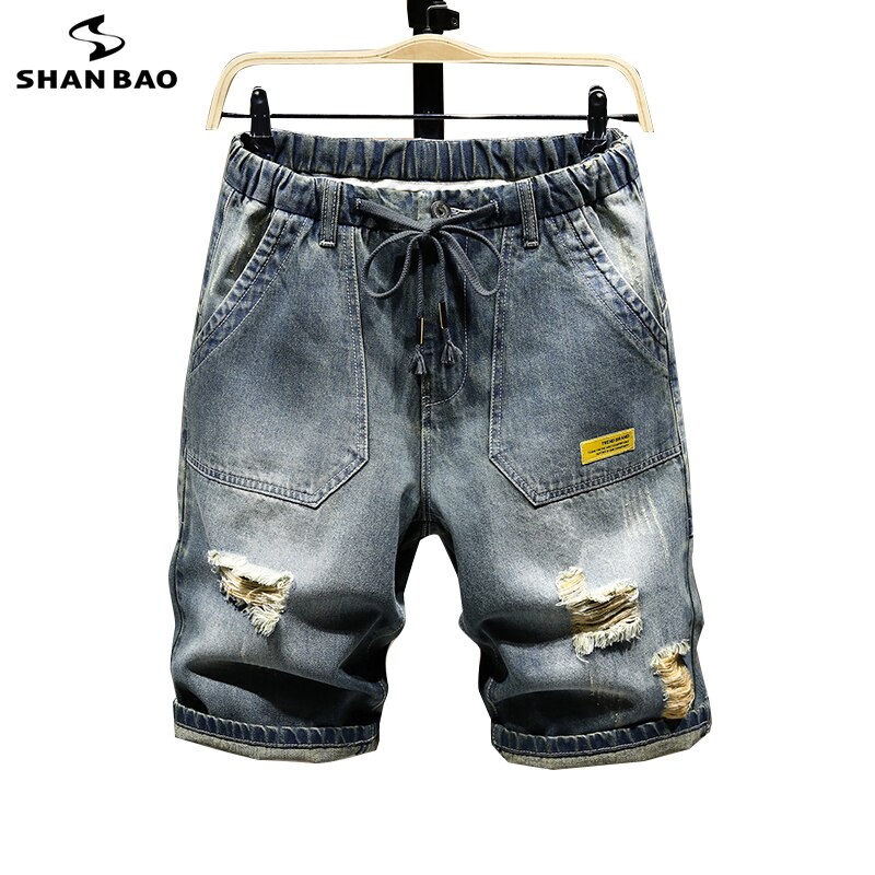 4XL 5XL 6XL 7XL straight loose brand denim shorts summer classic style ripped stitching men's Hole lightweight jeans