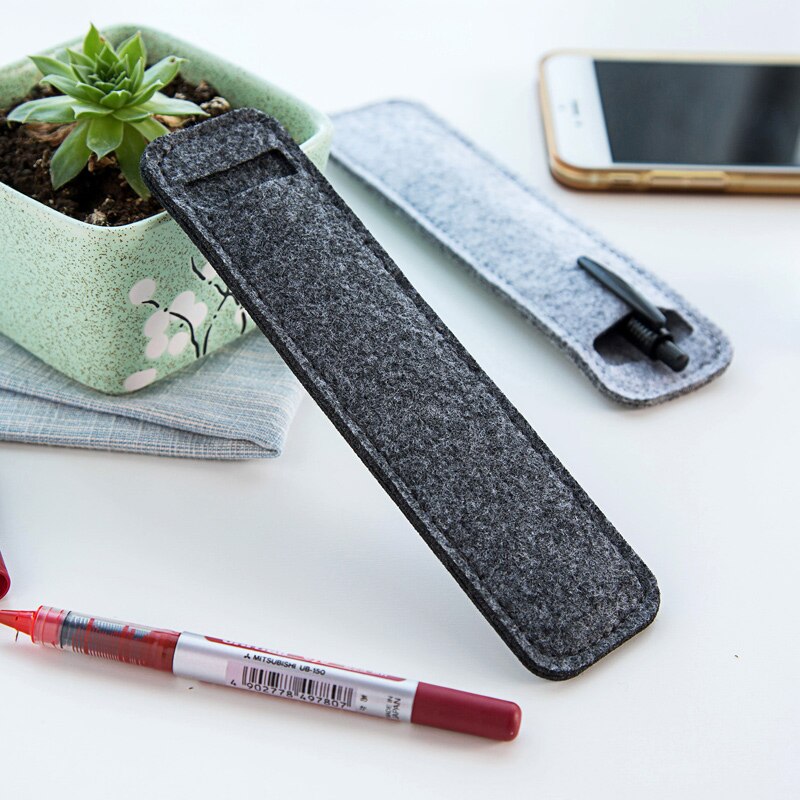 Kleine Vilten Pen Pouch Houder Enkel Gat Roller Balpen Vulpennen Etui Tassen School Kantoorbenodigdheden: Dark Grey