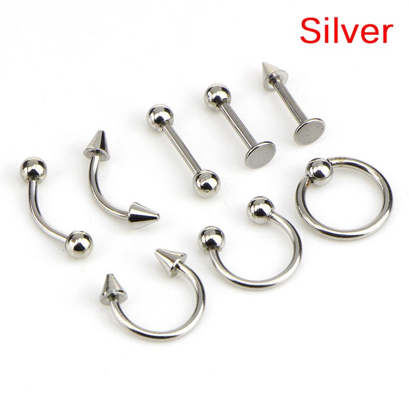 8/16 Stks/partij Staal Oor Piercings Helix Piercings Wenkbrauw Piercings Lip Labret Ringen Earring Tragus Barbell Piercings Lichaam Sieraden: sliver  8pcs