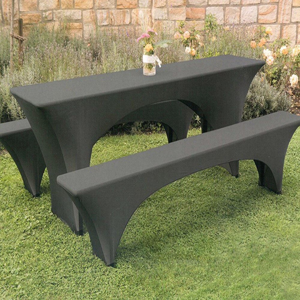 3 stuks/set elastische picknick biertafel en bankhoes bruiloft feest tafel stoelhoes effen kleur meubel beschermhoes: Zwart