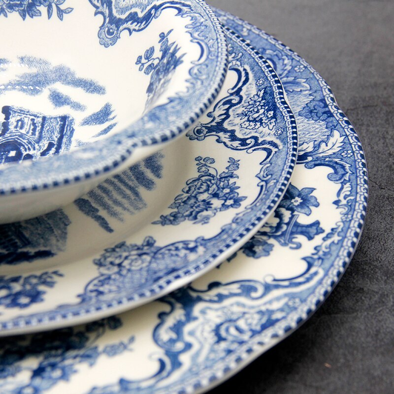 The Blue Britain Castles Dinner Set European Style Dinner Ware Ceramic Breakfast Plate Beef Dishes Dessert Dish Soup Bowl