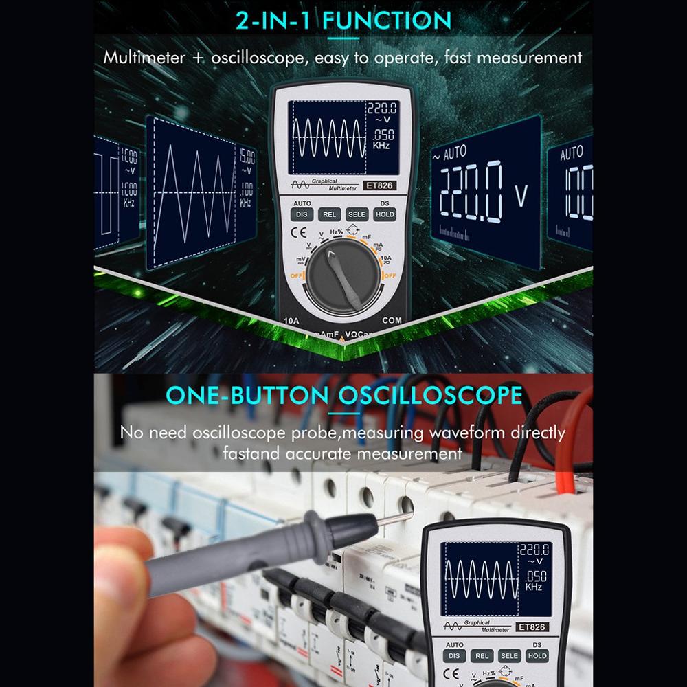 MUSTOOL MT8206, 1 Juego, multímetro de osciloscopio Digital inteligente 2 en 1 con gráfico de barra analógica