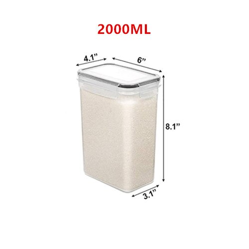 Food Kitchen Storage Box Plastic Canisters with Durable Lids for Cereal Flour Sugar Transparent Sealed Plastic Clear Cans: 2000ml