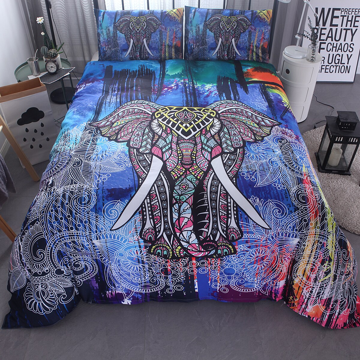 Top Raden Olifant Koning Reactief Print 3 Stuks Beddengoed Sets Dekbedovertrek Sets (Geen Vel Geen Vulling): King