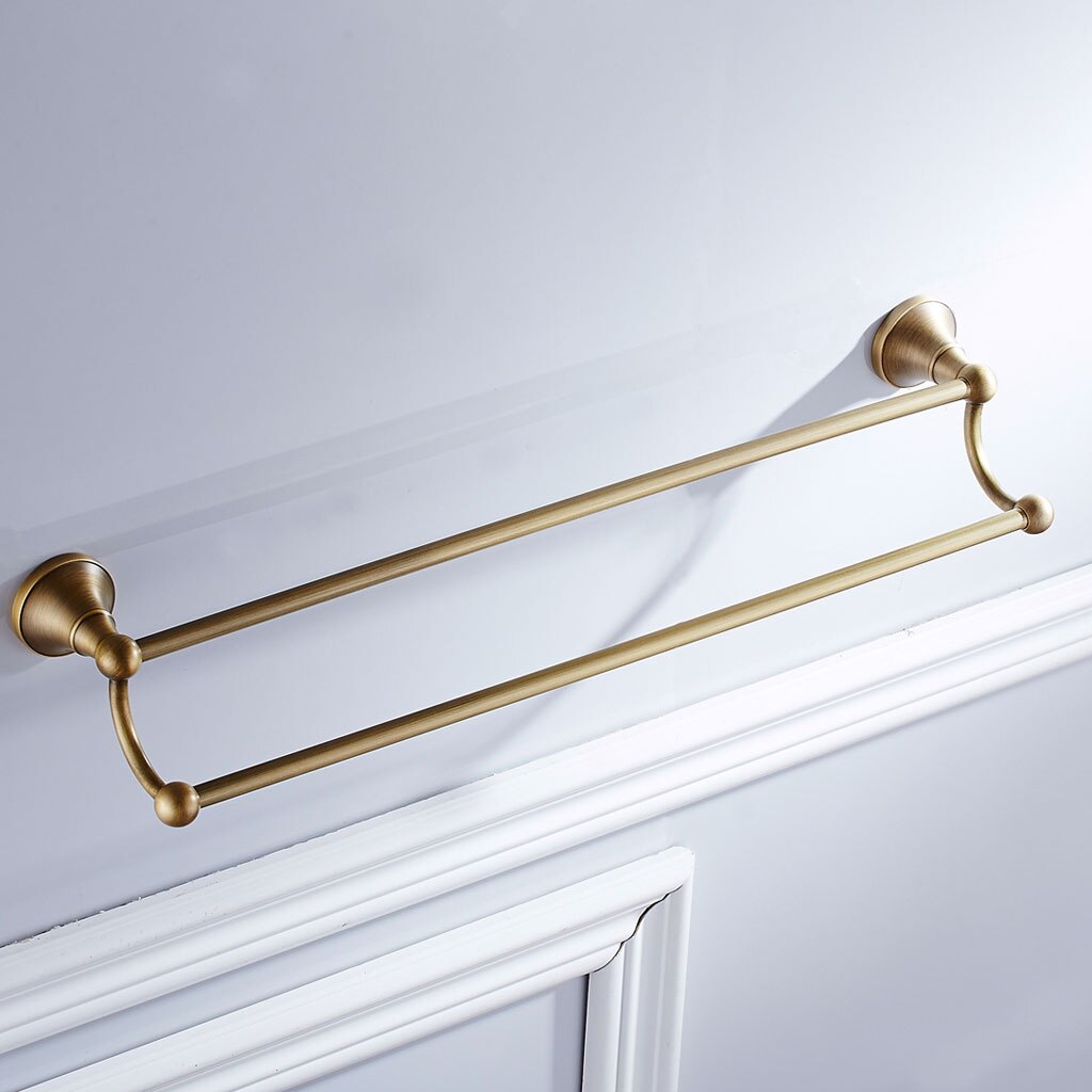 Antique Style Brass Double Towel Bar Two-Bar Towel Rack Toilet Holder Shelf Bathroom Accessories Hardware 60cm