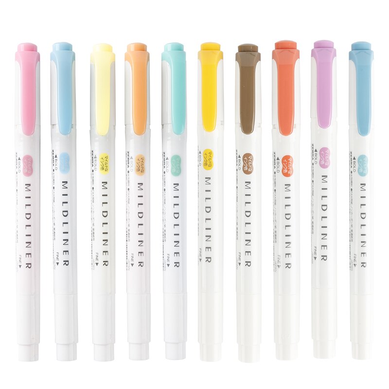 Zèbre Mildliner 5 pièces/ensemble stylos Mildliner surligneur stylo doux liner Double tête stylo Fluorescent dessin stylo papeterie