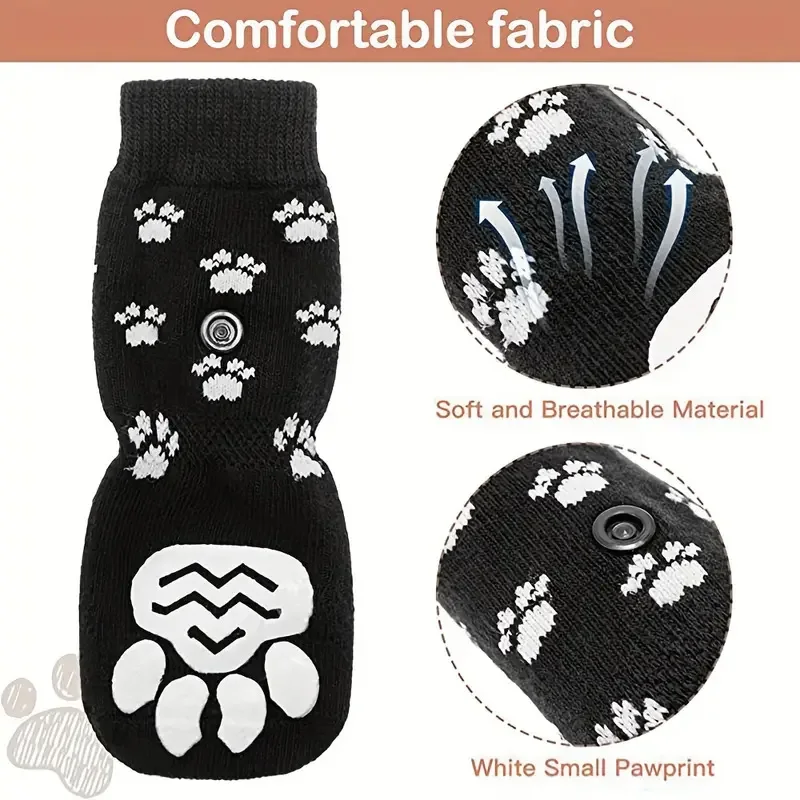 4 unids/set calcetines antideslizantes para perros 4 Uds Protector de pata Control de tracción ropa interior ajustable tejida con refuerzo de goma