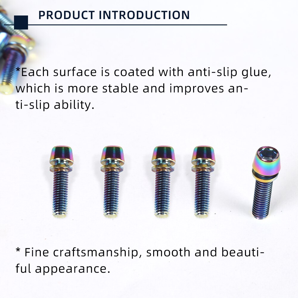 6pcs TANKE M5 * 18 15mm Bolt Screw with gasket For MTB Road Bicycle Stem and bottle rack Rainbow
