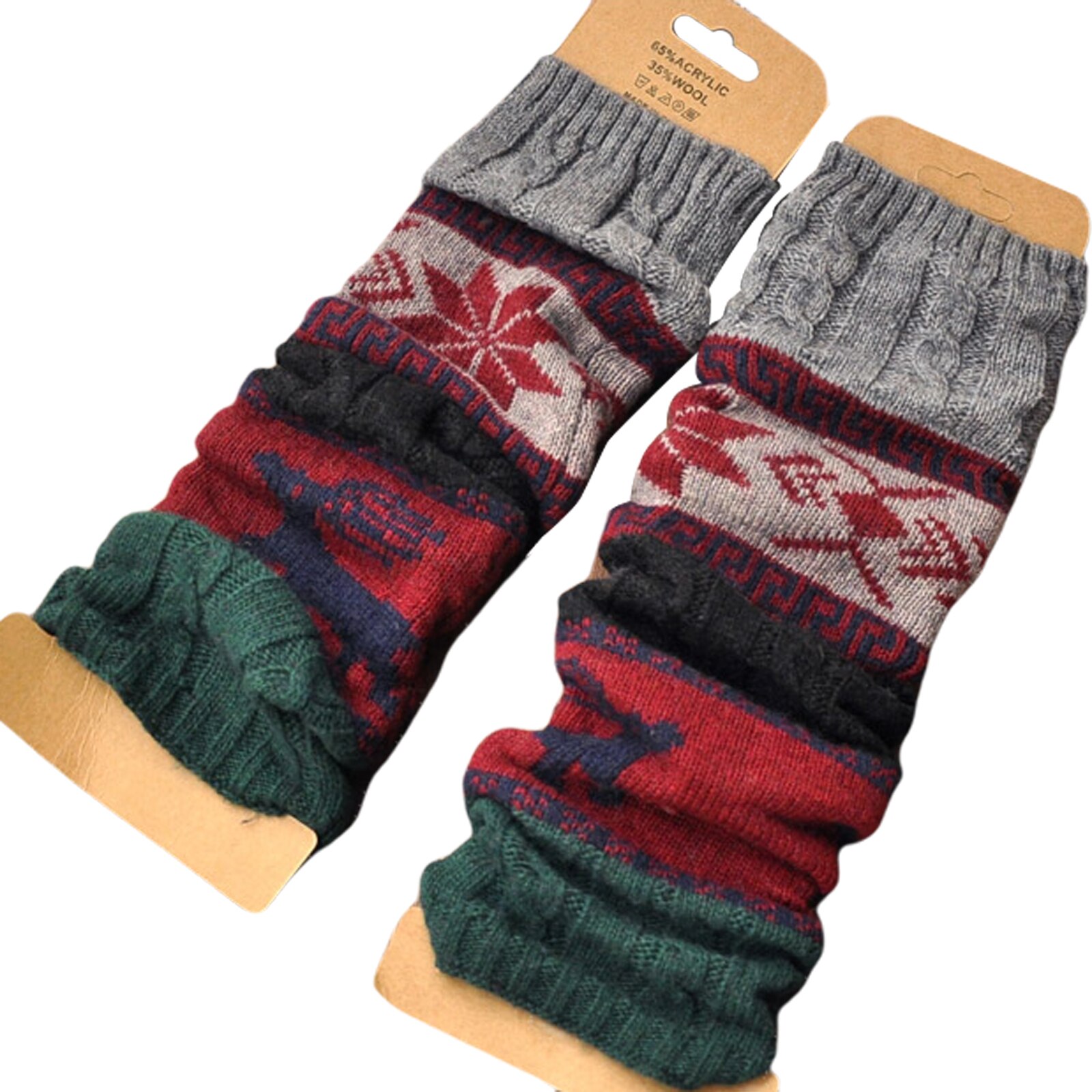 47cm Women Knit Leg Warmers Cartoon Pattern Crochet Ribbed Leg Socks for Party Accessories Christmas: B