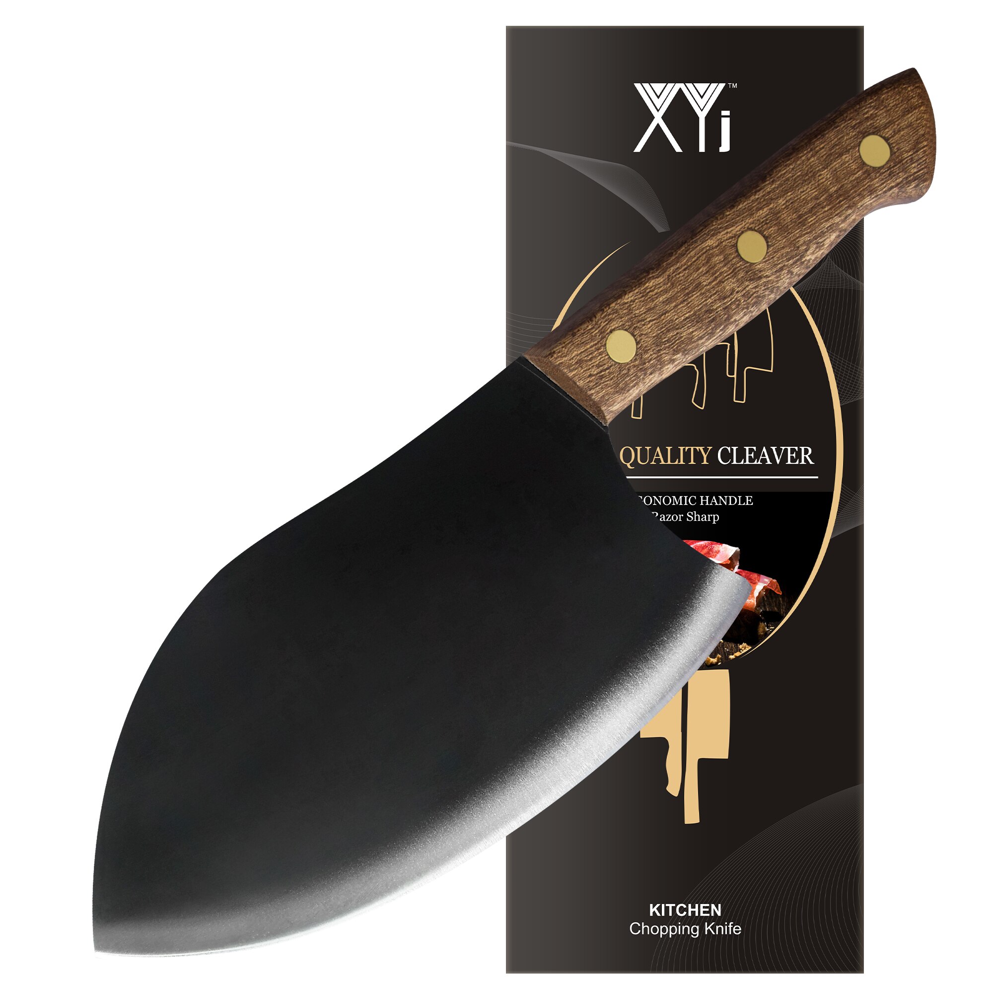 Stainless Steel 7Inch Butcher Knife Kitchen Cutlery Tool Vegetable Meat Wide Blade Cleaver Chef Knife With Full Tang Wood Handle