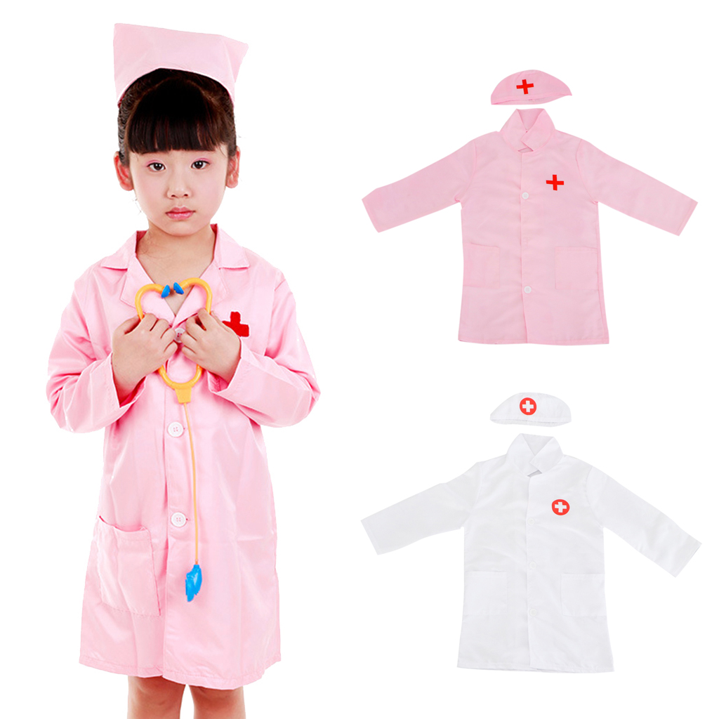 Unisex Kids Boys Girls Doctor Surgeon Halloween Cosplay Dress up Coat with Cap Nurse Play Tools Set Outfits