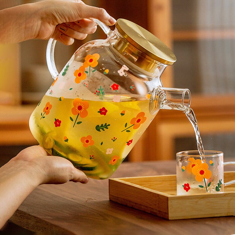 Botella de agua fría de cristal, jarra de agua fría, cubierta de bote de agua, utensilios de cocina para fruta, zumo, flor, té, fruta, cocina