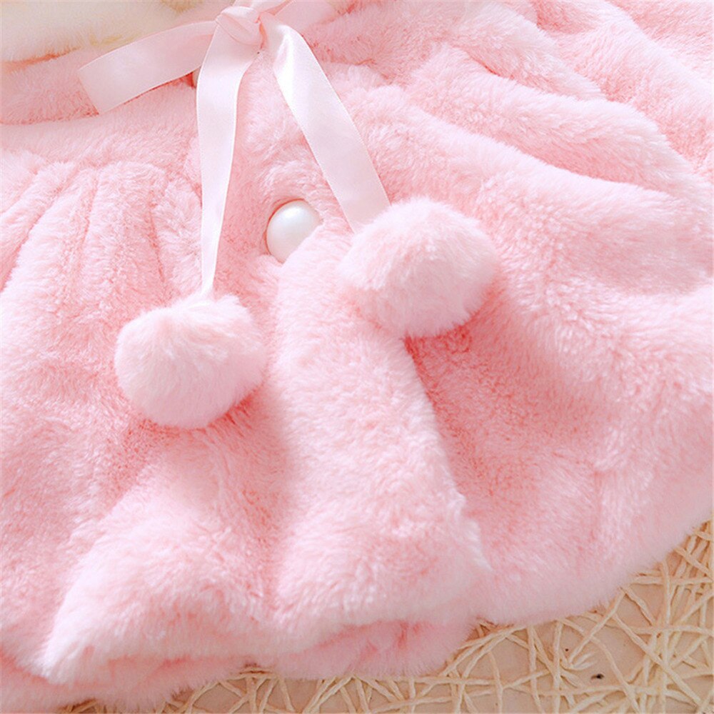 Baby Girl Cartoon Winter Coat with Cute Rabbit Ear Hoodie Warm Soft Coat Jacket Princess Pink Clothes for 0-24Months