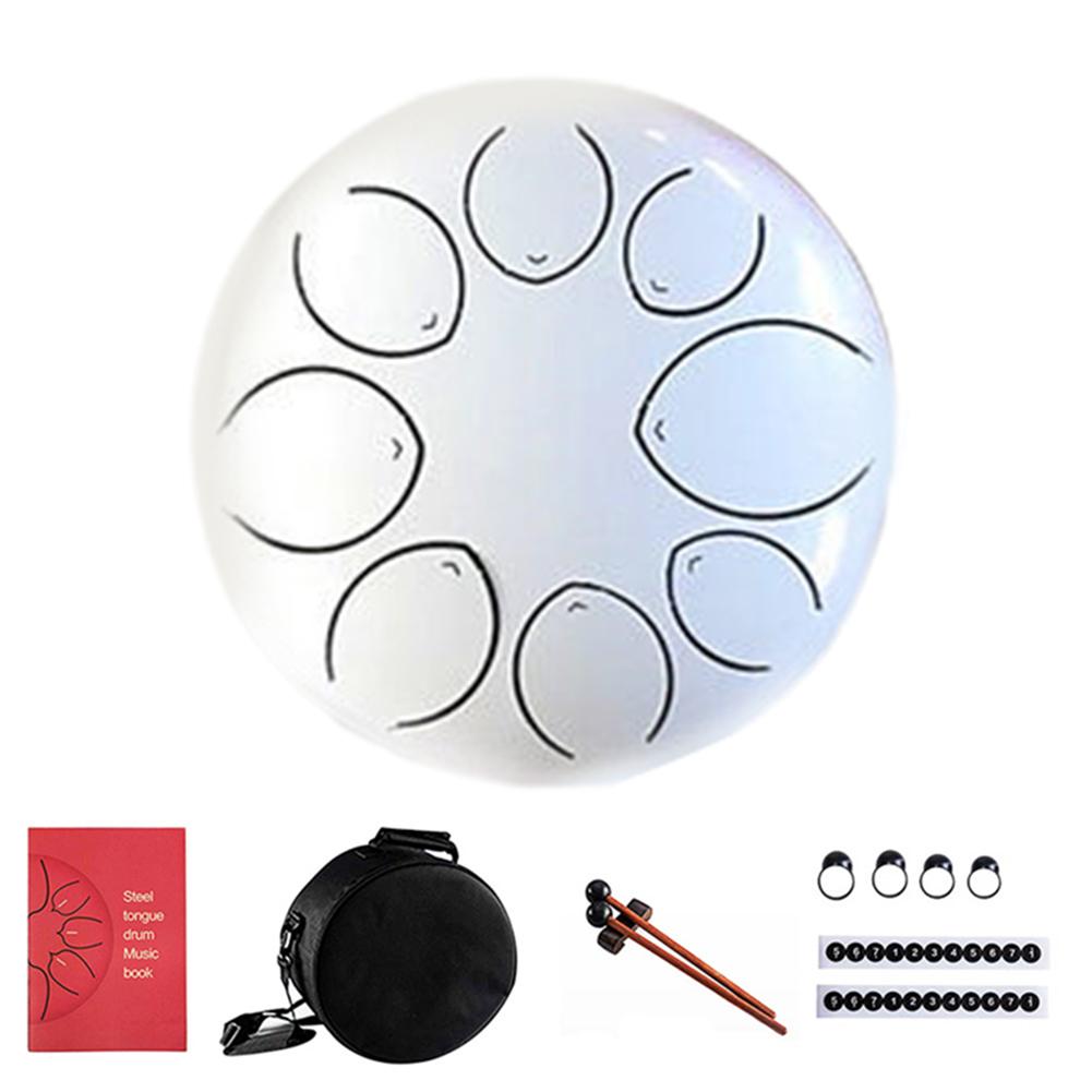 8 Inch 8 Notes Staal Tong Drum Musical Percussie Instrumenten Hand Pan Drum Drumsticks Handpan Yoga Drums Met Hamers Tas: White