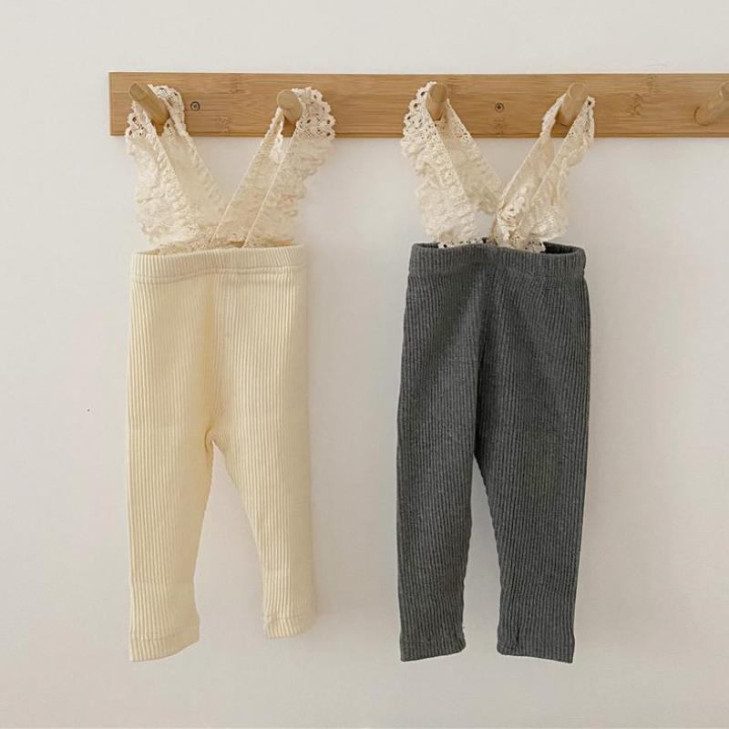 Leggings en coton pour -né, pantalons pour bébé, taille haute, ceinture en dentelle croisée, bas pour garçons et filles,