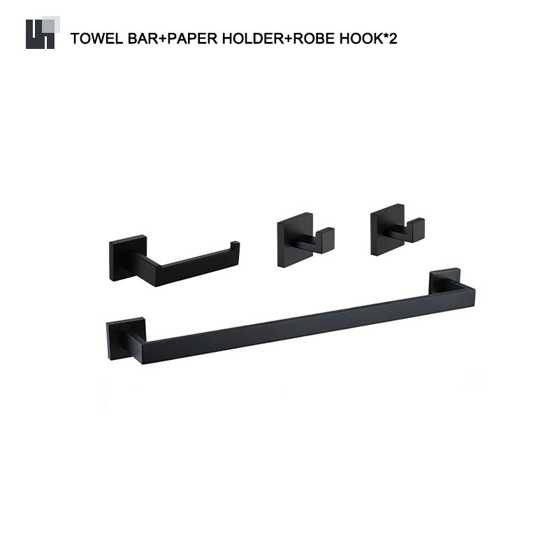 Zwarte Badkameraccessoires Rvs Set Wandrek Handdoekrek Handdoekhouder Kleding Haak Toiletborstel Hanger