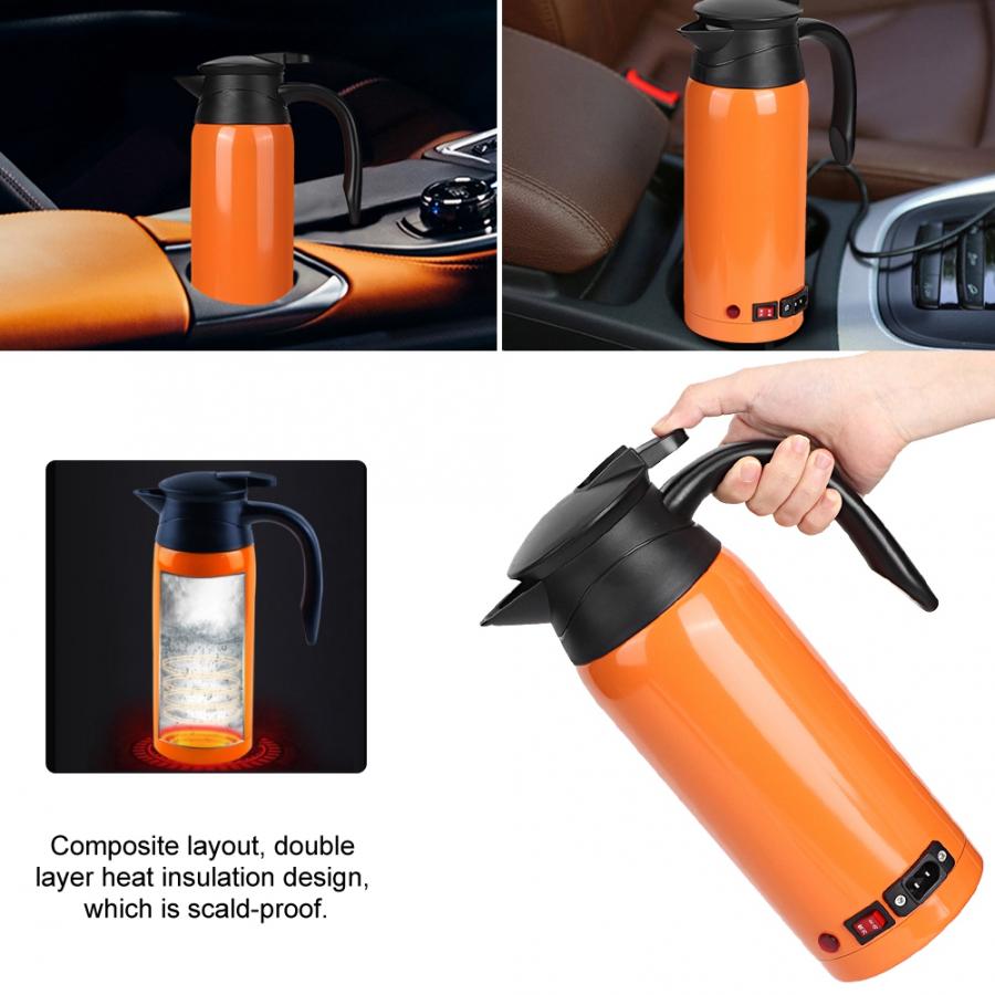 800ML Stainless Steel Safe Car Electric Heated Water Kettle Bottle Cup 12-24V 800ml Travel Car Kettle