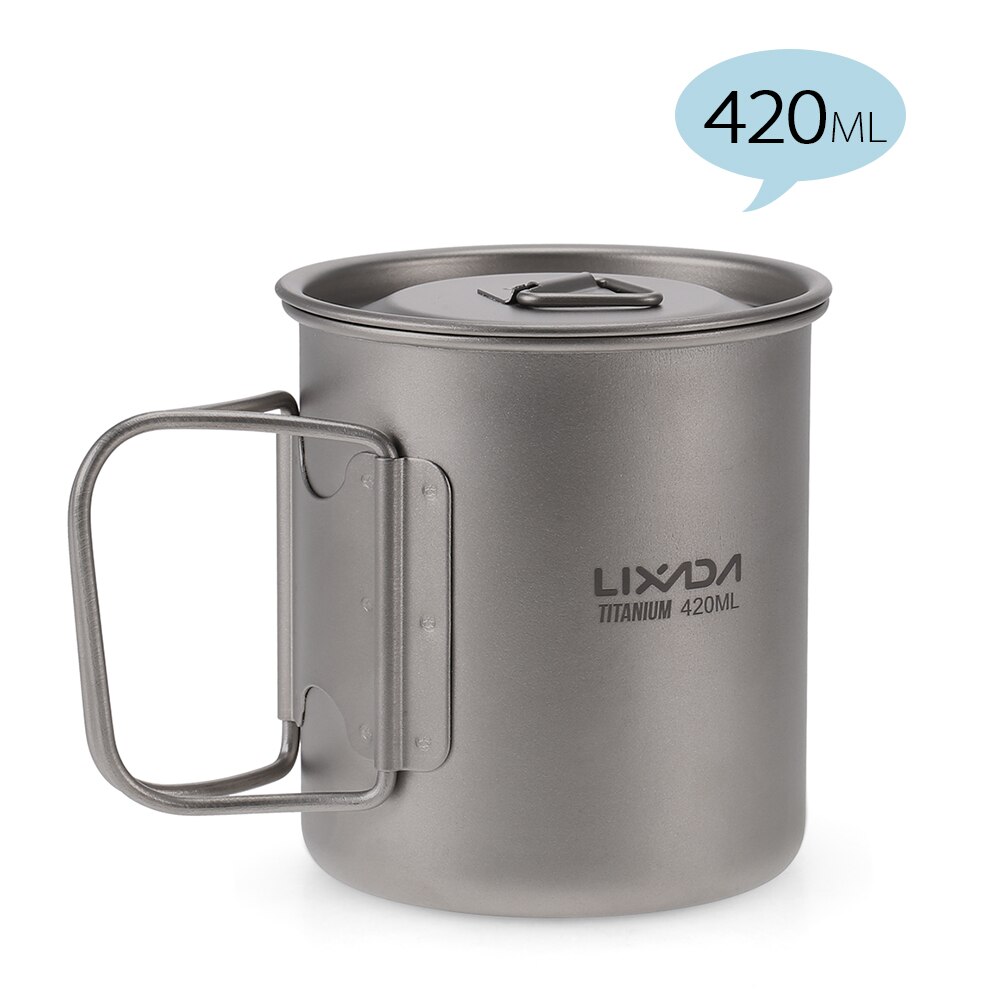 Lixada-taza de agua portátil para pícnic, taza de titanio ultraligera para exteriores, con mango plegable, 300ml / 350ml / 550ml / 650ml: 420ml