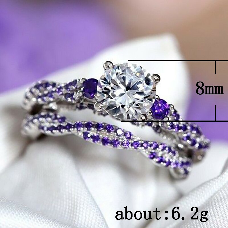 Huitan romantisk lys lilla cz sten kvinder sæt ringe til forlovelsesceremoni lyse roman smykker engagere ringe