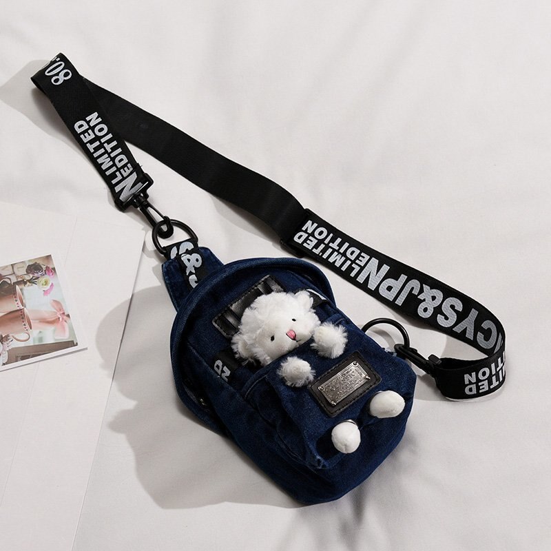 Kobiety płótno talii paczki torba ze sznurkiem kreskówki Crossbody torby na ramię skrzynia codzienna piknik płótno torba listonoszka 2020 Bolsa: lamb niebieski