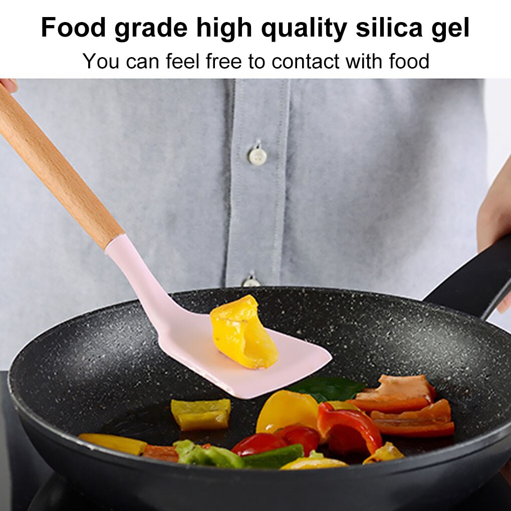 Wooden Handle Silicone Cooking Utensils Kitchen Utensil Set Non-stick Spatula Scraper Soup Spoon Brush Egg Beater Kitchen Tools