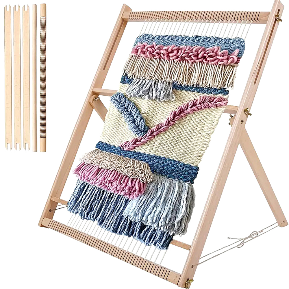 Machine à tisser et à tricoter en bois, outil tricoté avec cadre en bois, fabrication de tapisserie à pampilles de décoration et outils de couture de tapis, 1 pièce