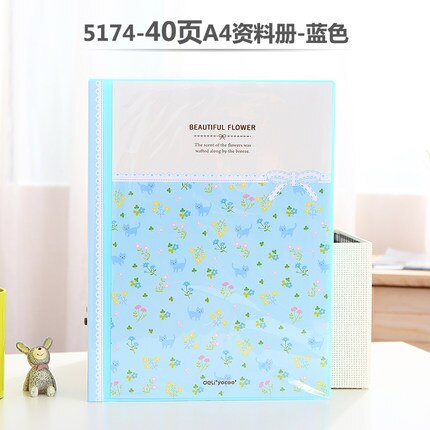 Fresh Flower Paper File Holders A4 Document Holder Paper Folder Storage Binder Pouch Package Office School 30/40/60/80pages: 40 pages-blue