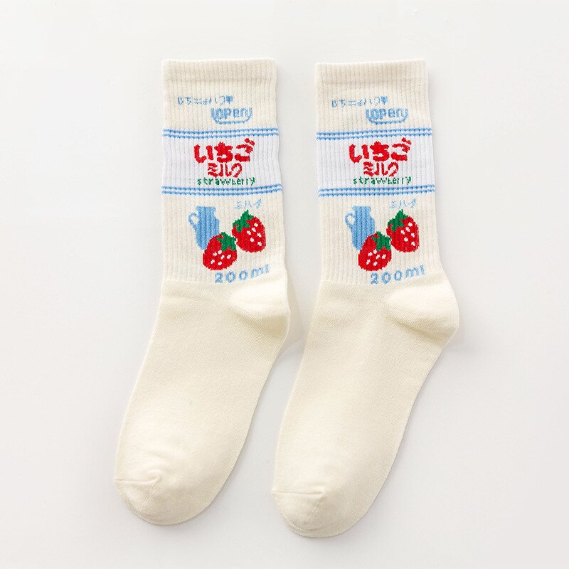 Mignon dessin animé fruits impression avocat banane cerise pêche filles Kawaii chaussettes meias coréen Harajuku broderie Pile tas chaussettes drôles: 10