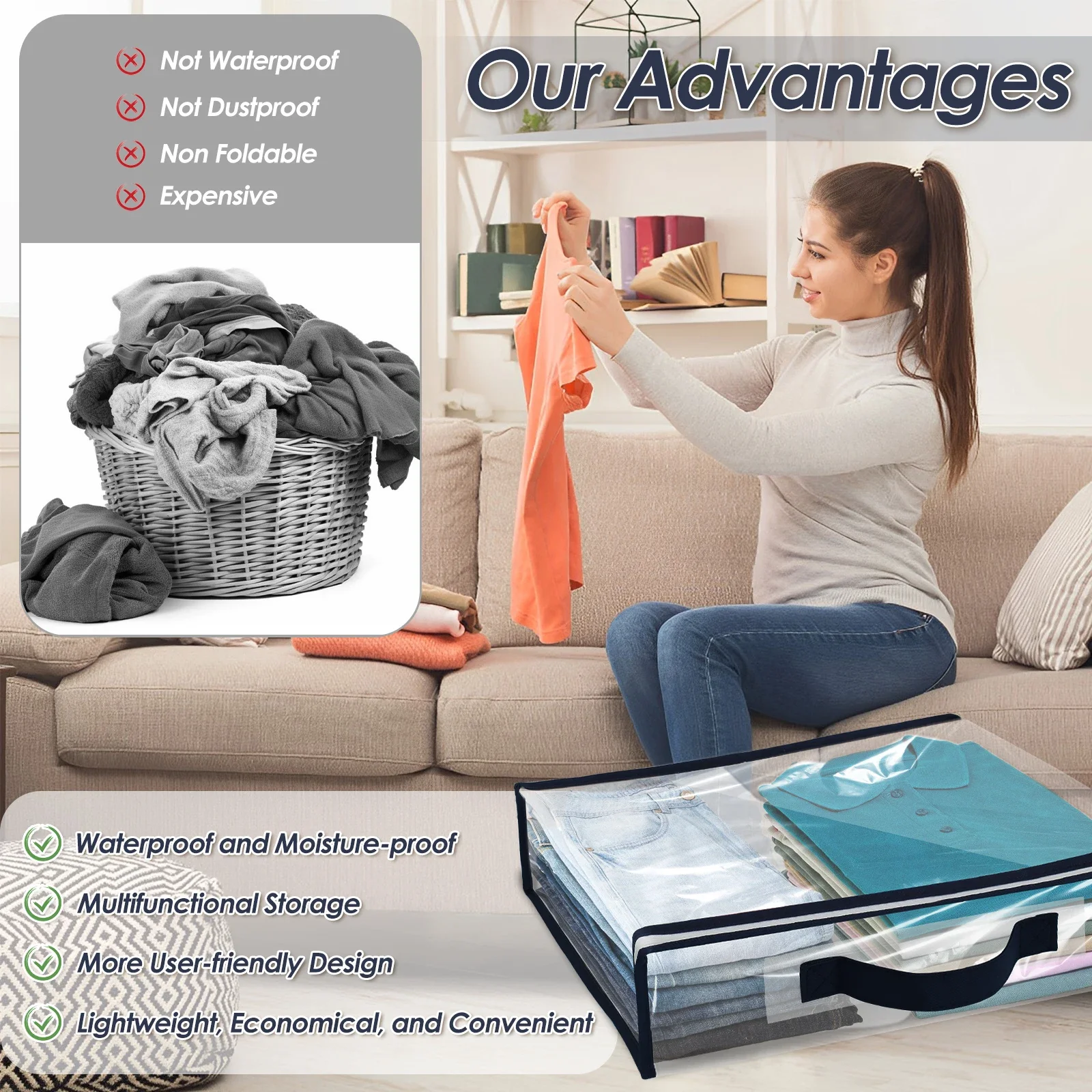 Sacs de rangement pour drap de lit, 6 paquets, couette, vêtements, couvertures, boîte d'emballage, imperméable, anti-poussière, oreiller transparent à fermeture éclair, literie