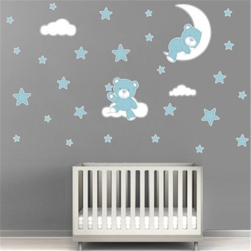 Leuke Maan Sterren Beer Muurstickers Voor Kids Babykamer Home Nursery Art Decoratieve Sticker Kinderen Slaapkamer Decals Muurschilderingen Muraux