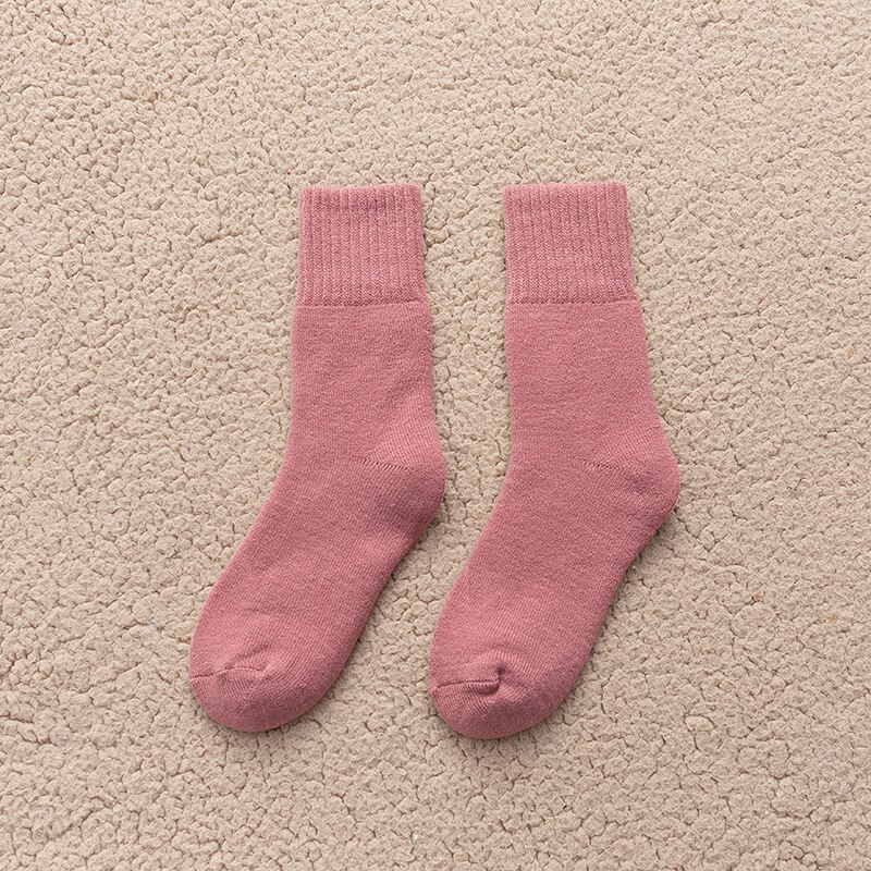 Winter Thicken Warm Women's Socks Solid Black White Velvet Boots Floor Sleeping Sock Thermal Warmer Snow Sock for Christmas: Watermelon Red